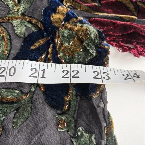 VTG Kirks Folly Burnout Velvet Cardigan Women's One Size Sequins Fringe Stunning - Picture 9 of 10